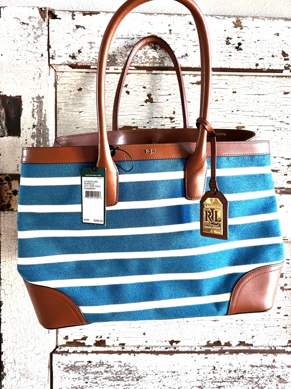 Ralph Lauren Fairfield City Chambray Tote with Tags and dust bag